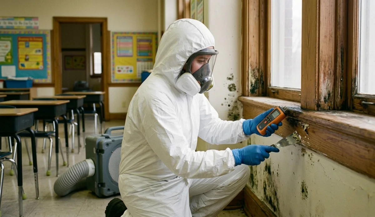From above of crop anonymous male master sitting at table during creating denture and working with dental impression in modern dental clinic