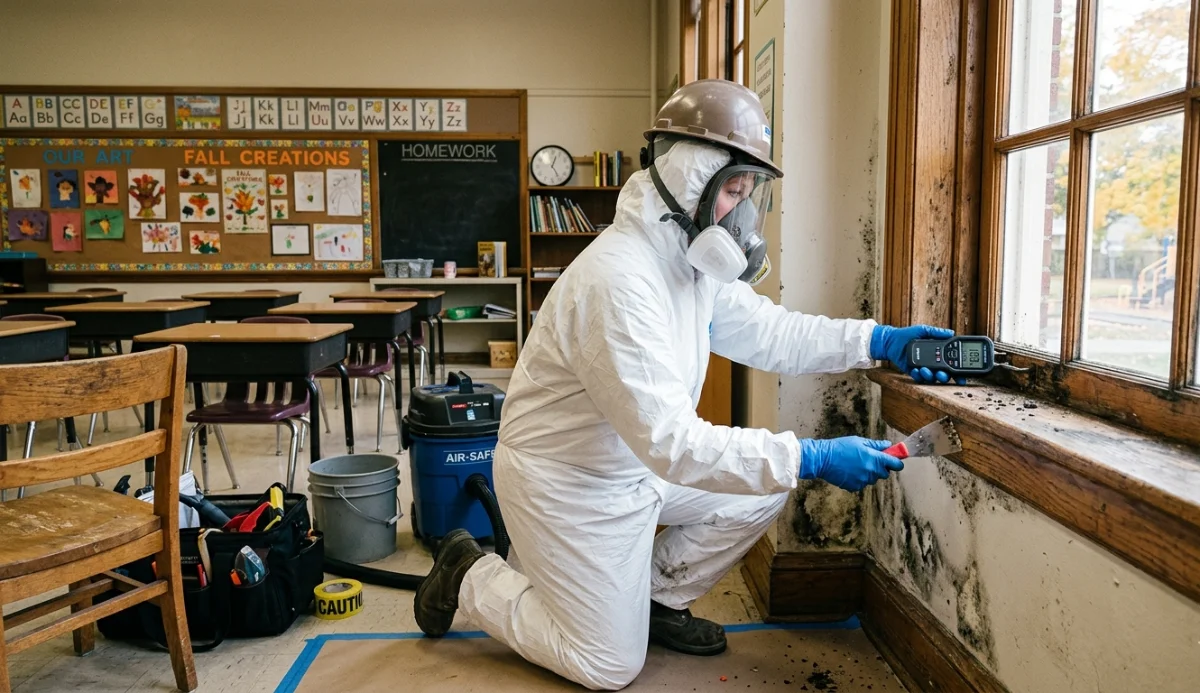 From above of crop anonymous male master sitting at table during creating denture and working with dental impression in modern dental clinic