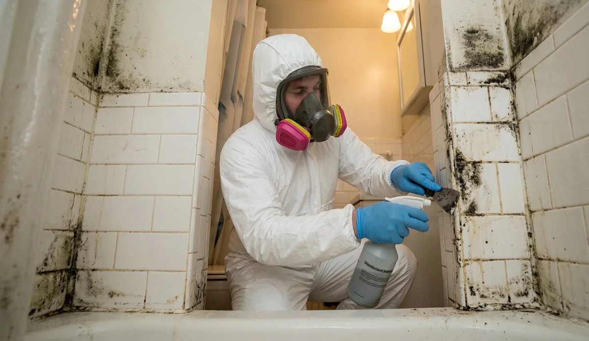 From above of crop anonymous male master sitting at table during creating denture and working with dental impression in modern dental clinic