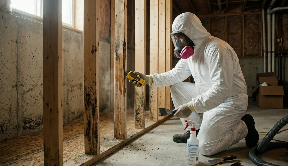 Orthotic technician standing amidst shoe molds in a workshop, showcasing craftsmanship.